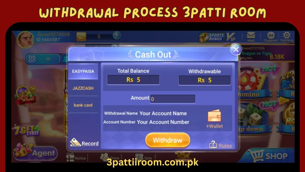 Deposit & Withdrawal 1 deposit & withdrawal money from 3patti room